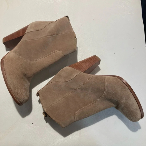 JOIE Sz 38.5 Suede Stacked 3” Heel Zipper Closure Almond Toe Cap Ankle Booties - Picture 6 of 10